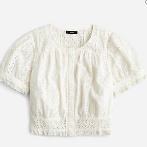 NWT J. Crew Button-front Eyelet Cropped Top in Ivory 3X